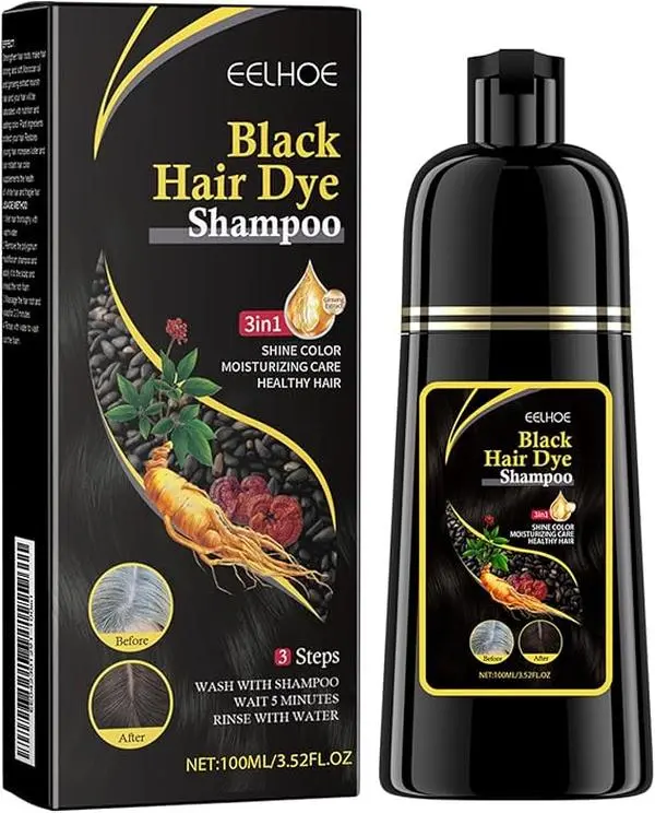 Black Hair Shampoo for Natural Hair, Instant Black Hair Shampoo Hair Dye Shampoo, Hair Color Shampoo Hair for Men Women Black Color, Hair Coloring in Minutes, Long Lasting and Mild Plant Formula