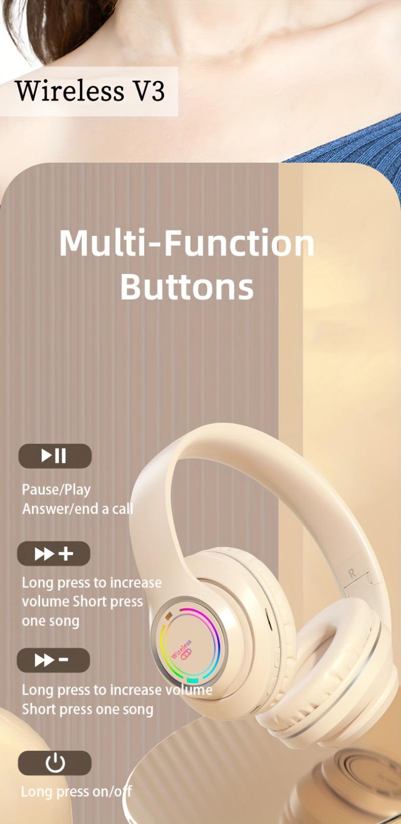 Product Introduction of Glowing Wireless Headphones with Multi-Color LED Lights, Comfortable And Foldable Design, Suitable for Tablets, Pcs, Tvs, And Phones. A Popular Choice for Birthday Travel Gifts, These Over-Ear Wireless Headphones Are Perfect for Any Occasion. 10