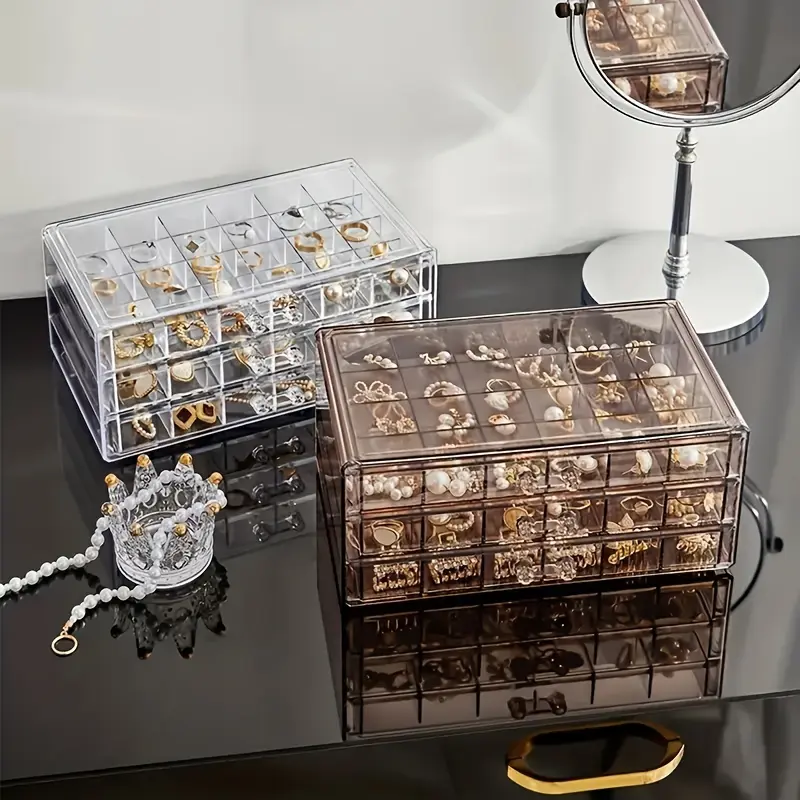Elegant 3-Layer Jewelry Box with 72-Grid: Classic Octagonal Design & Secure Buckle Closure for Rings, Earrings, Necklaces Organiser 7