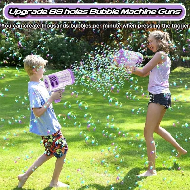 69 Hole Bubble Bazooka Gun USB RECHARGEABLE Bubble Gun Rocket Launcher Bubble Machine & Cooling Fan Kids Outdoor 8