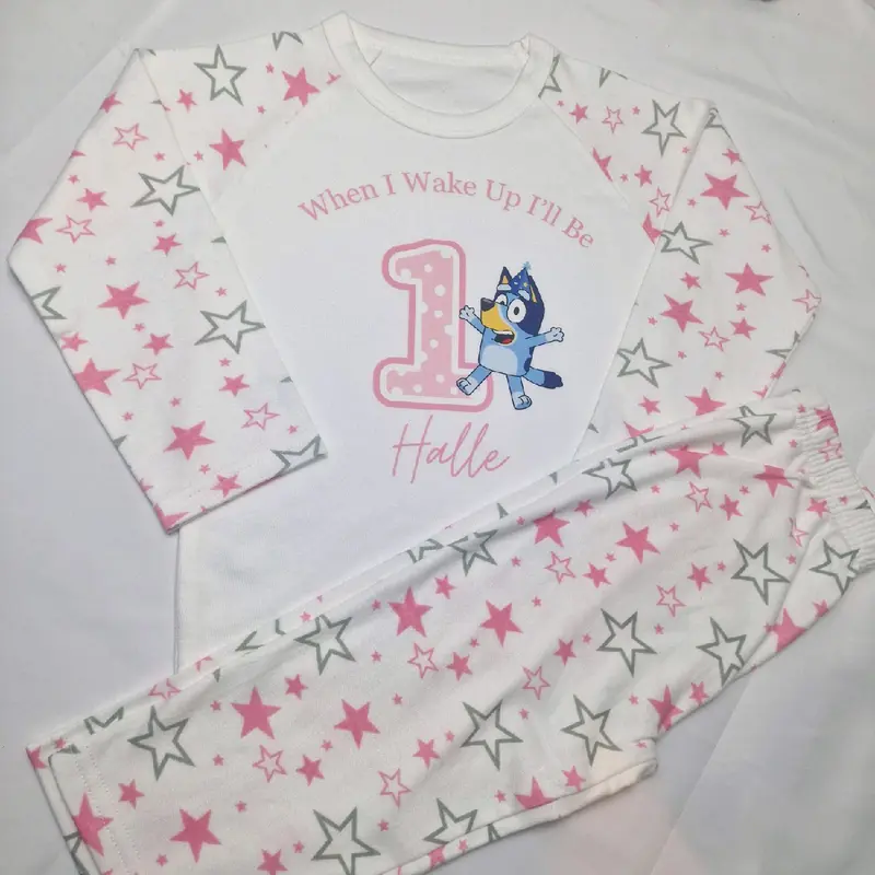 personalised pink when i wake up pjs bluey birthday pyjamas childrens nightwear 3