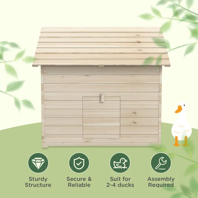 Wooden Duck House for 2-4 Ducks W/ Open Roof, Raised Base, Air Holes - Natural 4