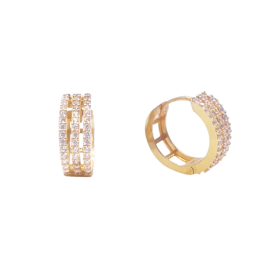 22ct Yellow Gold Round Three Row Huggie Hoop Earrings 10.36 Diameter