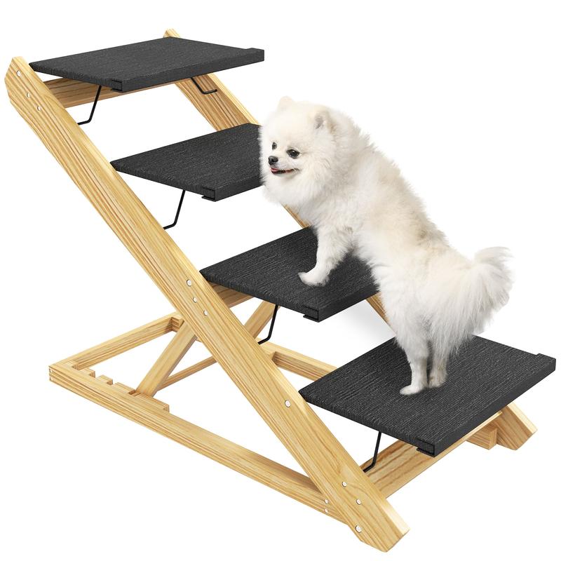 PawHut Adjustable Dog Steps Dog Ramp, 4-Step Non-slip Pet Stairs for Large Sized Dogs, Foldable Dog Stairs for Bed Sofa 0