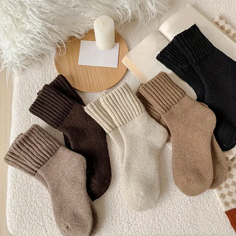 5 Pairs Simple Solid Thickened Socks, Comfy & Soft Unisex Mid Tube Socks, Women's Stockings & Hosiery 0