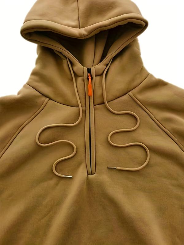 Men's Hooded Henley Shirt with Multiple Pockets, Casual Sports Pullover for Autumn/Winter, Polyester Knit Athletic Top 2