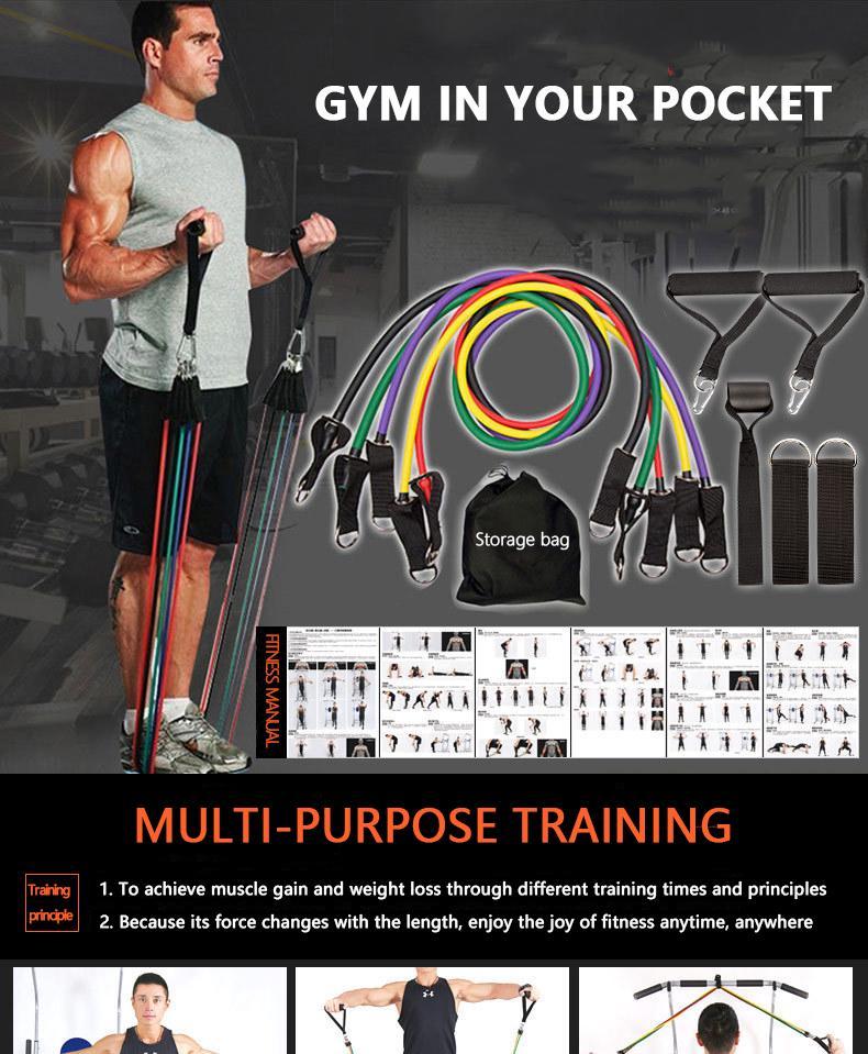 Product Introduction of 11Pcs Resistance Bands Set for Yoga & Fitness – Exercise Loop Bands, Tube Bands, Pilates Tension Rope for Gym Training 9