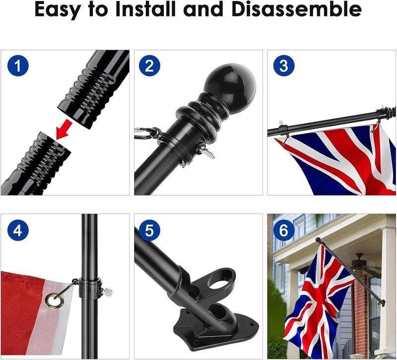 GoDyna 6FT Flagpole Kit with Bracket Wall Mounted Stainless Steel Flagpole Professional Metal Flag Pole for House Garden Yard Residential and Commercial Use 4