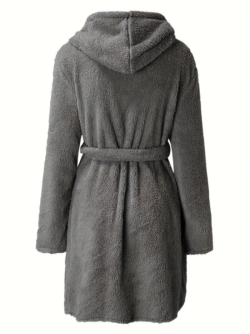 Product Introduction of Men's Solid Winter Plush Hooded Bathrobe, Thickened Warm Long-Sleeve Fleece Loungewear, Simple Casual Style 10