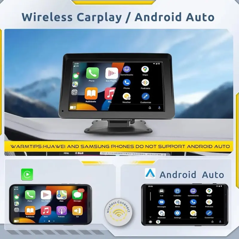 car video players 7-inch Portable Wireless Car Stereo with HD Touch Screen for Apple Carplay & Android Auto touchscreen auxiliary input media player mediaplayer audio system new black carplay portable screen playscreen head unit bluetooth carplaysystems 6