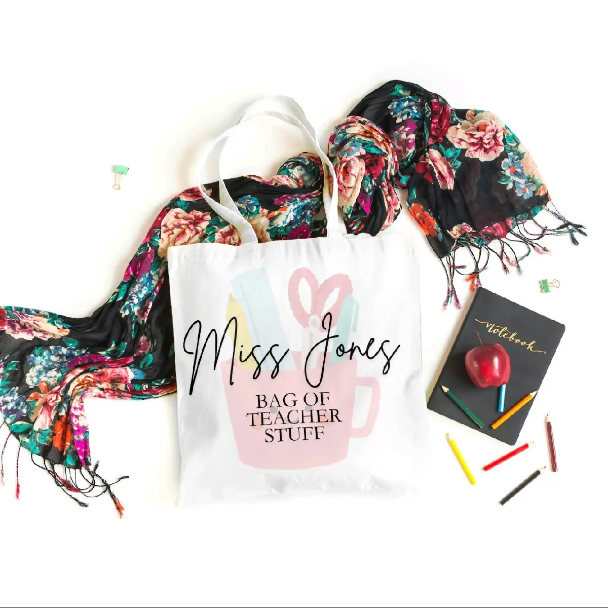 Canvas Teacher Gift Tote Bag with Custom Name