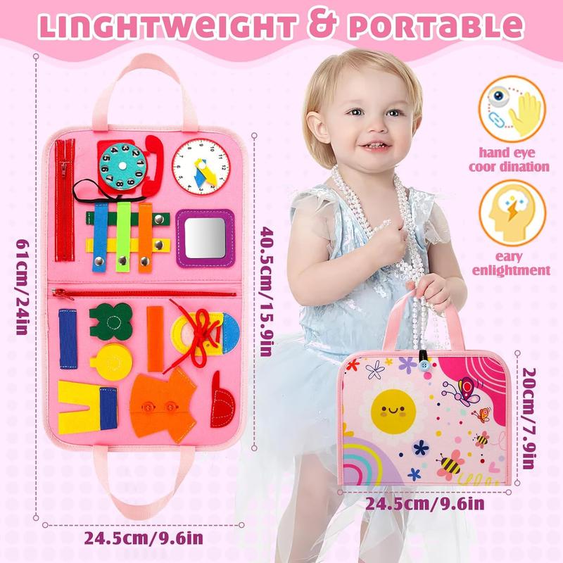 Busy Board Montessori Toys for 1 2 3 4 Year Old Girls Toys Age 1-4, Travel Toys Sensory Activity Board, Kid Learning Educational Toys Gifts Interesting Toddler Toy 4