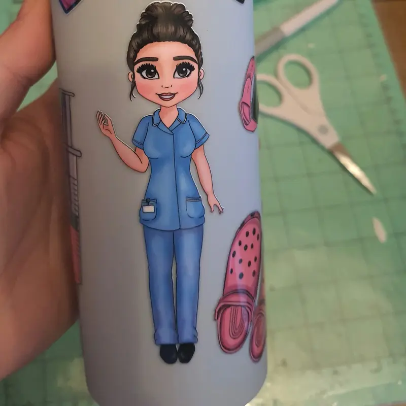 Nurse Life 16oz Skinny Tumbler Bottle Drinkware Water Bottles Portable Washable Cup Reusable 37 colours to choose from, doubled walled, hot or cold drinks, straw and lid included, custom dolly, skin tone, hair colour and eye colour, crocs, hearts 1