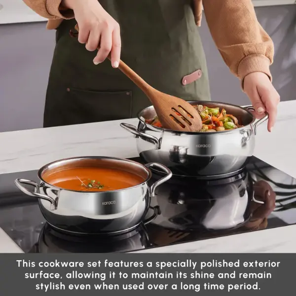 Karaca Emirgan 8-Piece Stainless Steel Induction Cookware Set, Silver Red 3