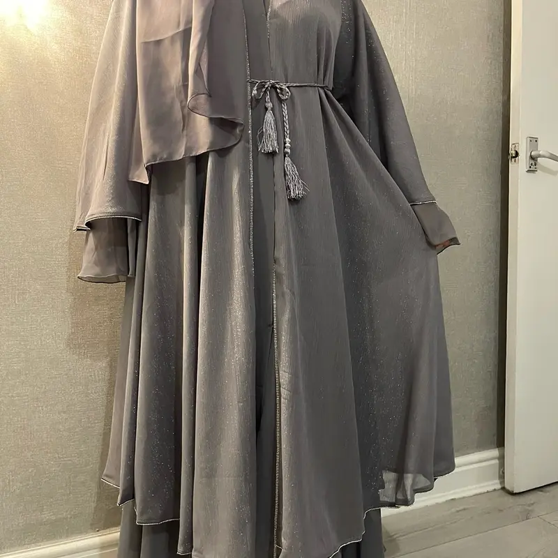 Salma style closed abaya. Flowy dress come with belt and scarf. 1