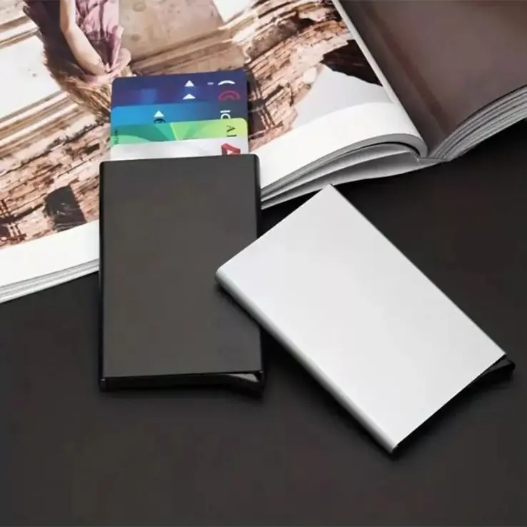 Credit Card Holder Mens Slim Anti-Theft Aluminium RFID Blocking Wallet ID Holder cardholders brown minimalist men's men 1