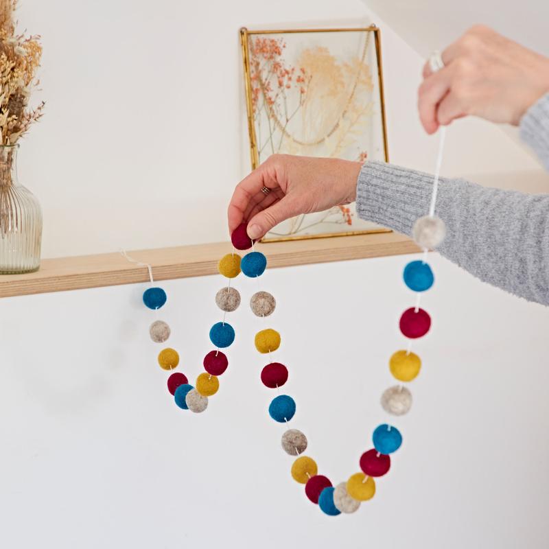 Handmade Multicoloured Felt Ball Garland - Alternative Christmas Tree Decoration - Quirky New Home Gift - Cheerful Rainbow Hanging Décor 3