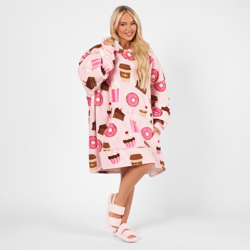 OHS Coffee Cake Hoodie Blanket Wearable Throw Hooded Fleece Blanket 6