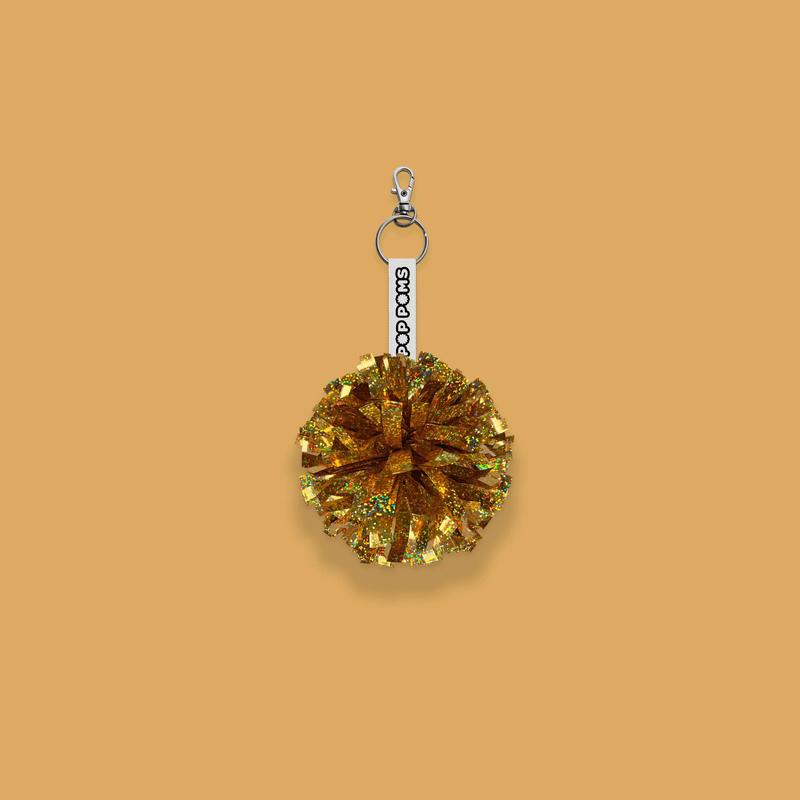 Gold Sparkle Holographic Pop Poms Keyring 0