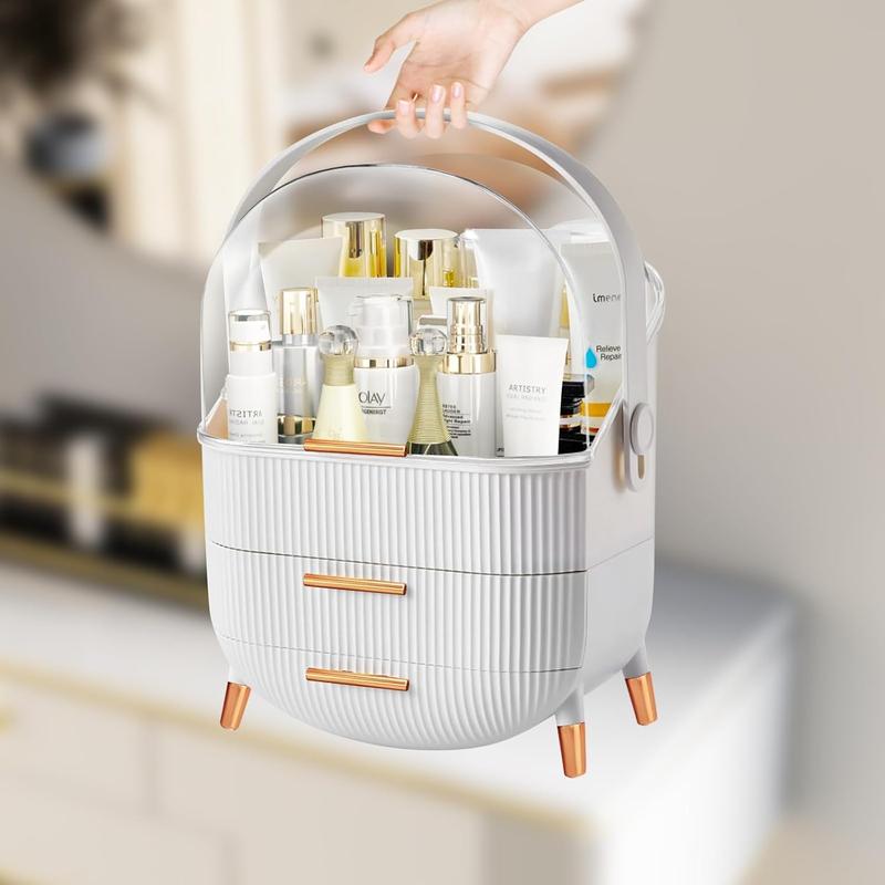 Makeup Organiser Storage Box, Cosmetics Display Case with Transparent Cover, Dust Proof Waterproof Cosmetics Storage Box Suitable for Bathroom Countertop and Bedroom Vanity Dresser (White) Decor 6