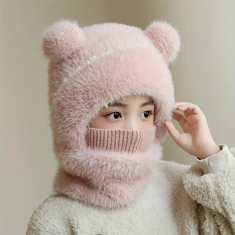 Children's Winter Warm Thickened Knitted Hat with Hood and Ear Flaps, Mixed Color Fantasy Themed, Hand Washable, Polyester, Stretch Fit for Daily and Casual Wear, Ideal for Outdoor Activities, Birthday Gift for Kids 3-8 Years Old