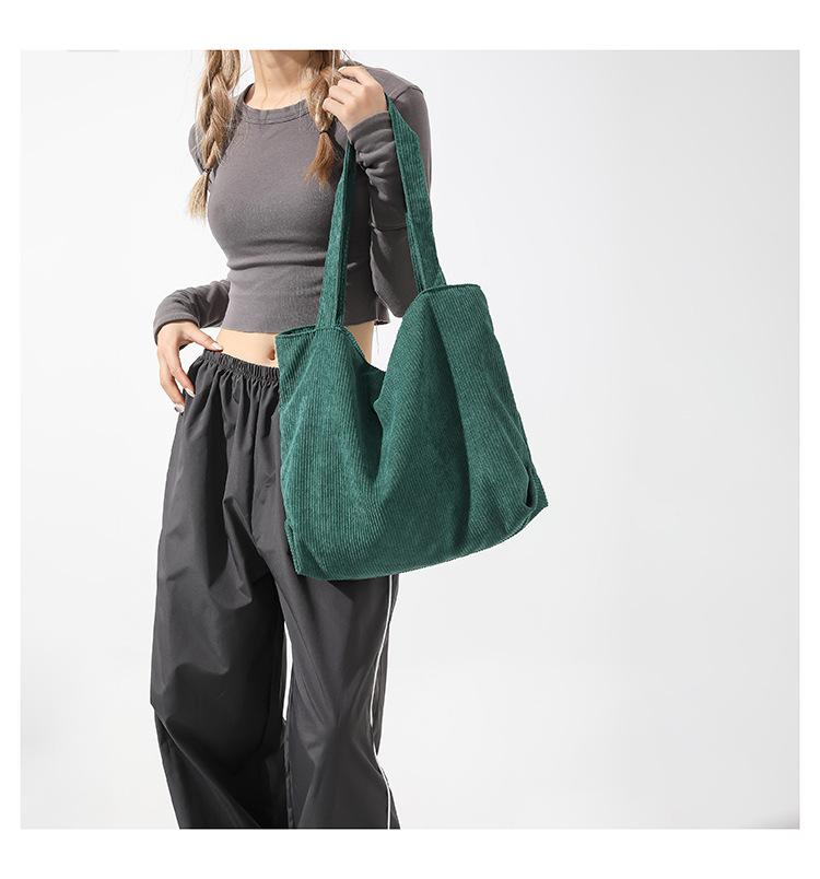 Product Introduction of Large Capacity Shopping Bag Casual Art Canvas Handbag Corduroy Tote Bag Simple Retro Shoulder Bag 10
