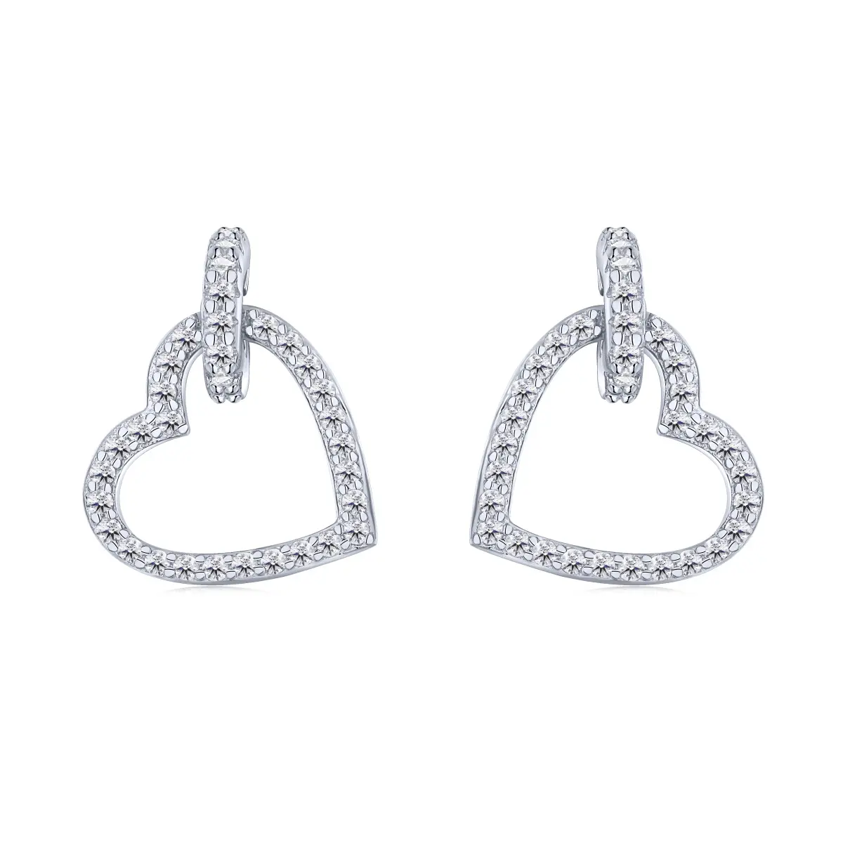 Rhodium-Plated Silver Hearts Earrings
