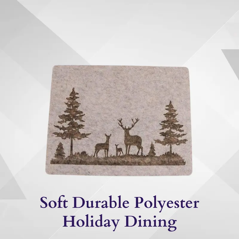 Christmas Beige Felt Deer Placemat 45x35cm - Soft Durable Polyester Holiday Dining Coasters Tableware - Winter 3