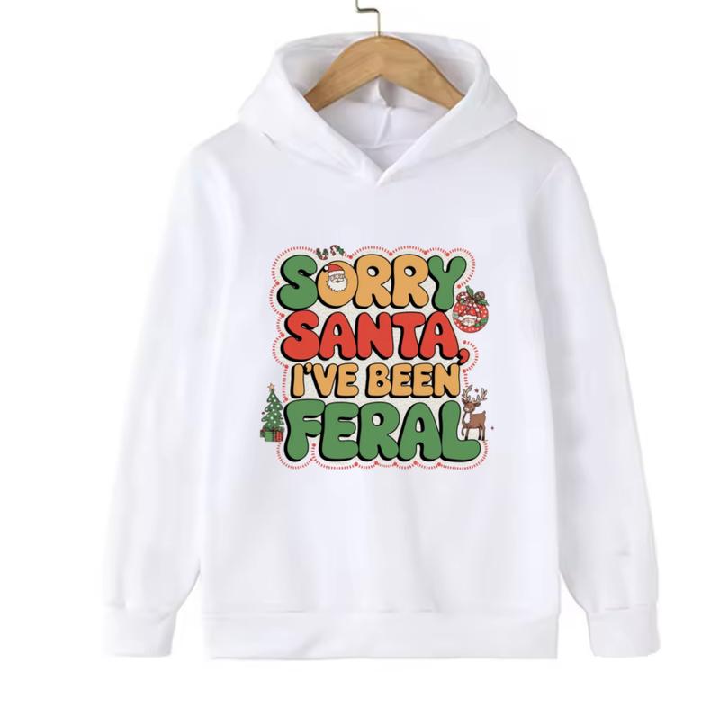 Product Introduction of Sorry Santa, l've Been Feral kids Hoodie without pockets 100% cotton warm and soft 6