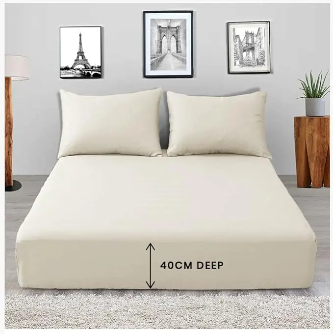 Extra Deep Fitted Bed Sheets 16"/40cm Deep Pockets With Elasticated Corners | Bedding & Linen Easy Iron All Seasons 52% Polyester 48% Cotton Polycotton | Single Double King Super King Sizes | Ultra Soft Brushed Microfiber Shrinkage and Fade Resistant | 5