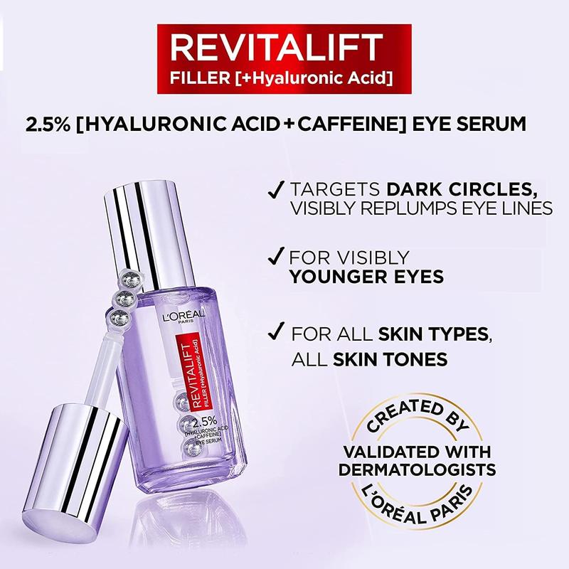 Product Introduction of L'Oréal Paris 2.5% Hyaluronic Acid and Caffeine Eye Serum, Revitalift Filler, Replumps, Brightens And De-Puffs Eyes – 20ml Gentle Skin Care Comfort 5