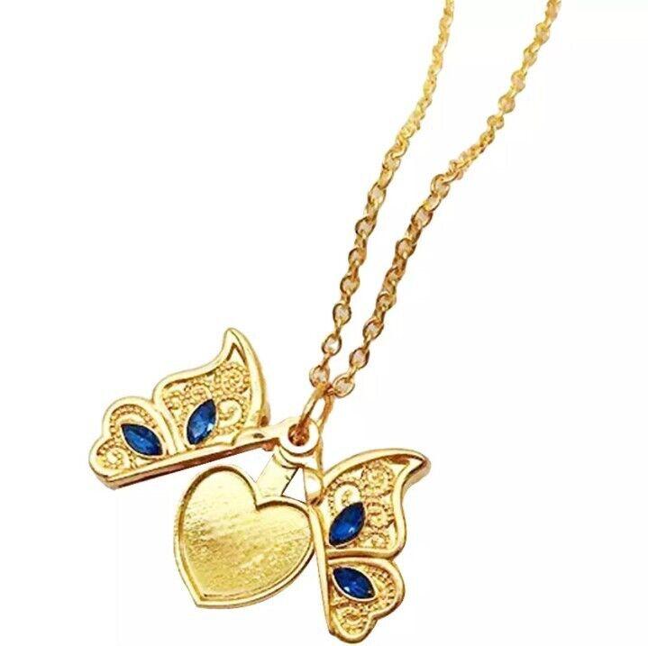 Crystal Fashion Women's Butterfly Pendant Necklace With I Love You Heart Shaped Engraved Locket Birthday Christmas Valentines Gift for Girlfriend Sister Mum Ladies 1