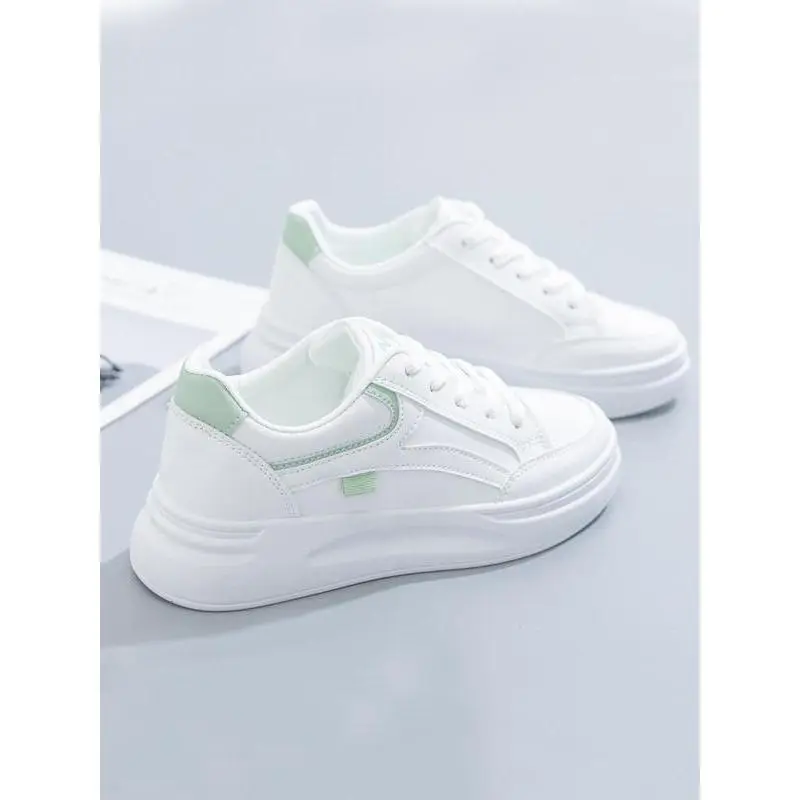 Women's Fashion Plain Lace Up Front Low Top Skate Shoes, Casual Lightweight Breathable Comfortable Patched Design Sports Shoes, White Sneakers for Daily Wear Running Runner Training Trainer Walking Shoes Closed Athletic Footwear