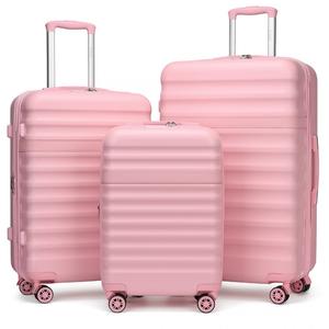 [MissLulu Bags] Ribbed Design Expandable ABS+PC Luggage Set 20"/24"/28" Durable Hard Shell Suitcases with TSA Lock for Secure Travel - Pink