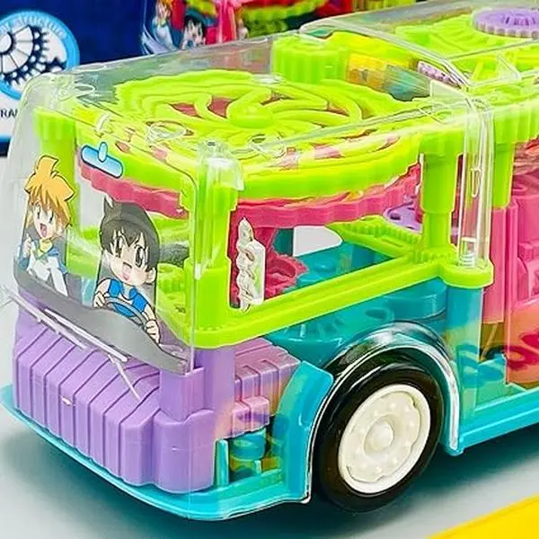 Gear Light Bus, Multi-Colour, Light & Sound Effect, Electric Transparent Gear Bus, ABS plastic, Educational Toys, 360° Rotating Mechanical Gear 0