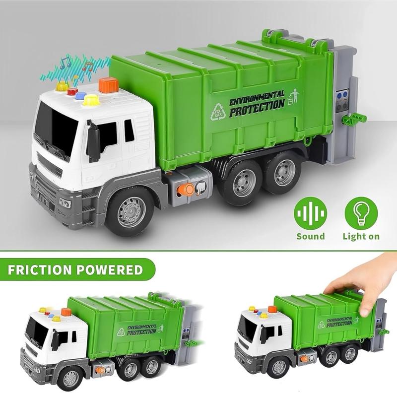 Friction Powered Waste Management Recycling Garbage Truck Toy with Trash Cans, Light & Sound - Educational Birthday Gift for Kids and Toddlers 2