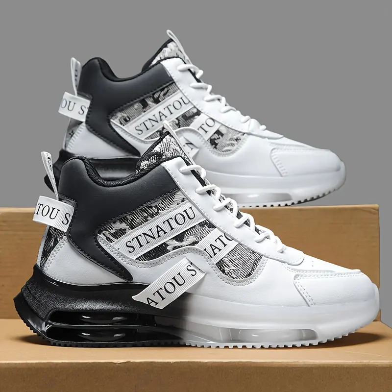 Men's Trendy Colour Block Sneakers, Comfy Non Slip Casual Lace Up Shock Absorption Shoes For Men's Outdoor Activities