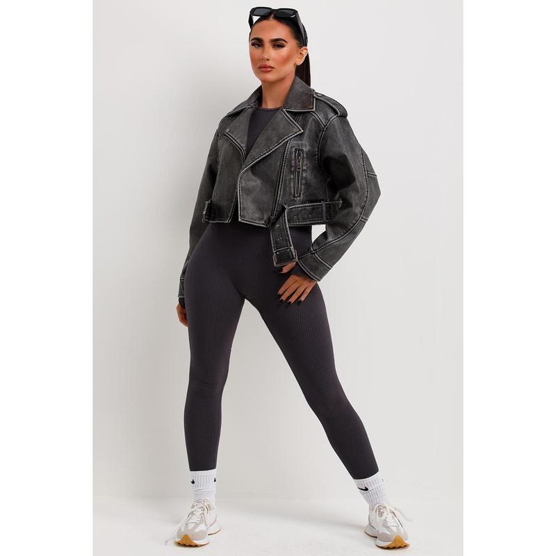 Faux Leather Jacket Grey 1