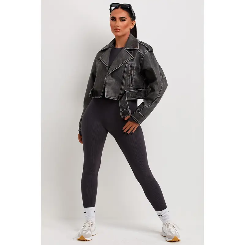 Faux Leather Jacket Grey 1