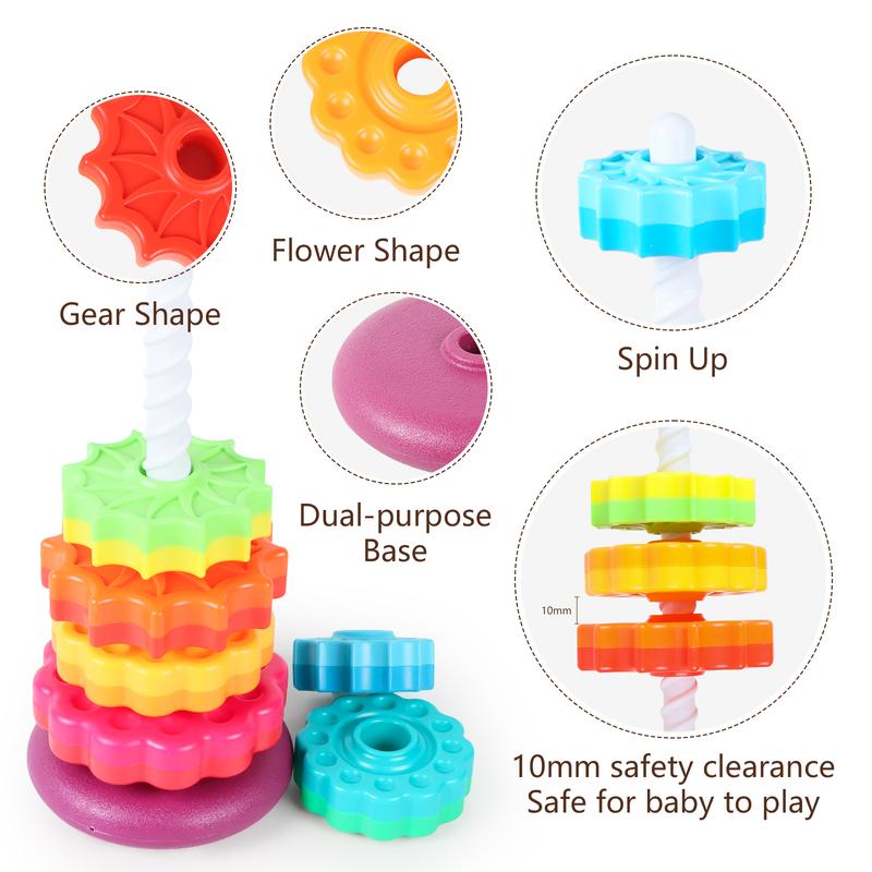 deAO Rainbow Stacking Tower Toy – Colorful Spiral Gear Stacking Game for Toddlers – Interactive Rotating Tower for Early Learning, Hand-Eye Coordination & Motor Skills Development – Safe & Durable Baby Toy 4