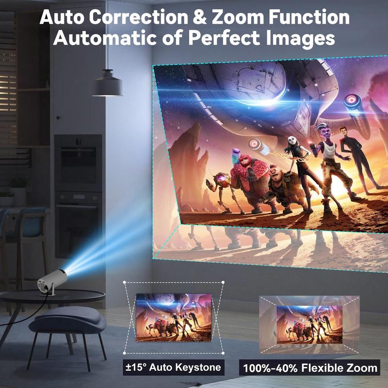 with WIFI 6 and Bluetooth, 4K 1080P Support Portable 180° Rotatable 130'' Screen Movie Auto Keystone Compatible for Laptop, PC, Smartphone mini projector 4
