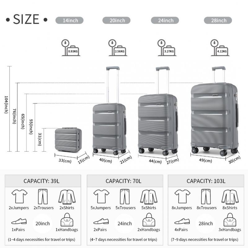 [MissLulu Bags] Bright Candy Design Hard Shell Polypropylene 20''/24''/28'' Suitcase with TSA Lock and 14'' Vanity Case Classic Collection - Grey 1
