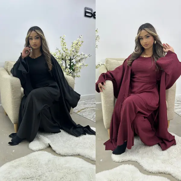 BERBISH Princess Double Cross Tie 3 PIECE COORD SET  top with Flared Sleeves + wide  leg trousers + kimono , One Size (8-18/20), Premium Quality - Womenswear Modest  set  , Casual Elegant Formal Feminine Lady Comfortable graduation modest Adjustable 6