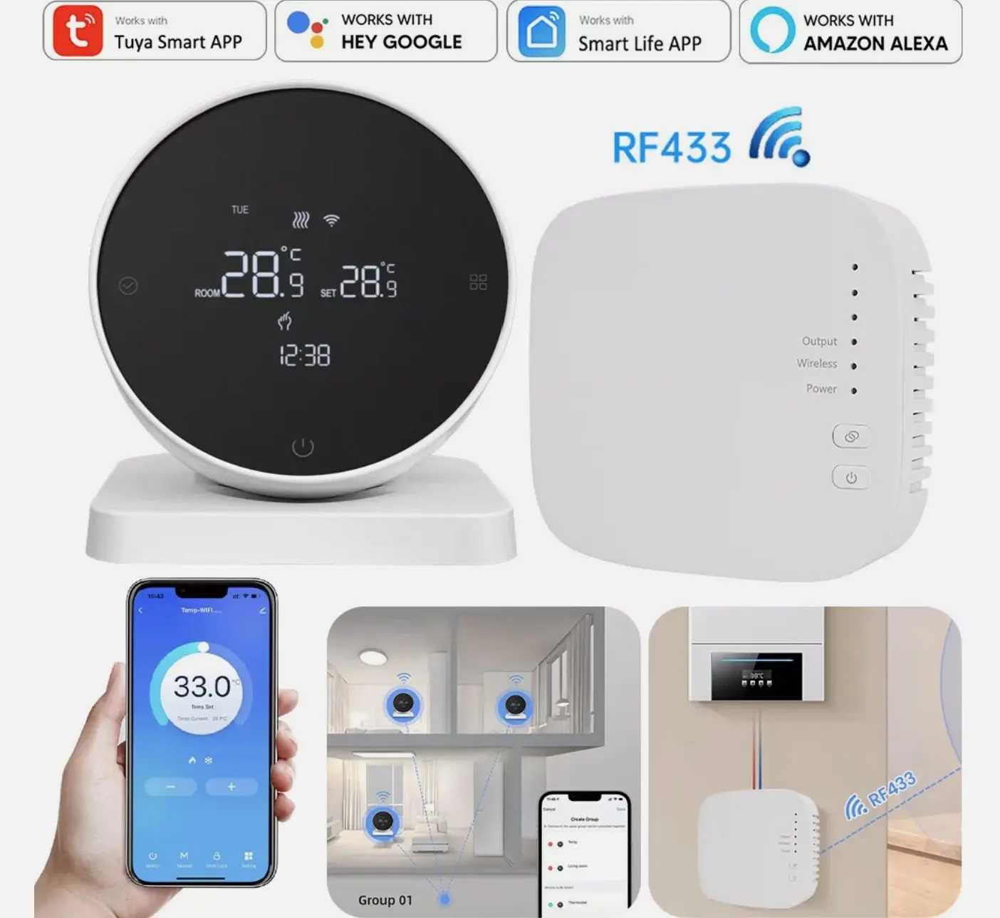 [Local Seller]Smart RF Wireless WiFi Room Thermostat with APP & Voice Controller for Gas Boiler Heating