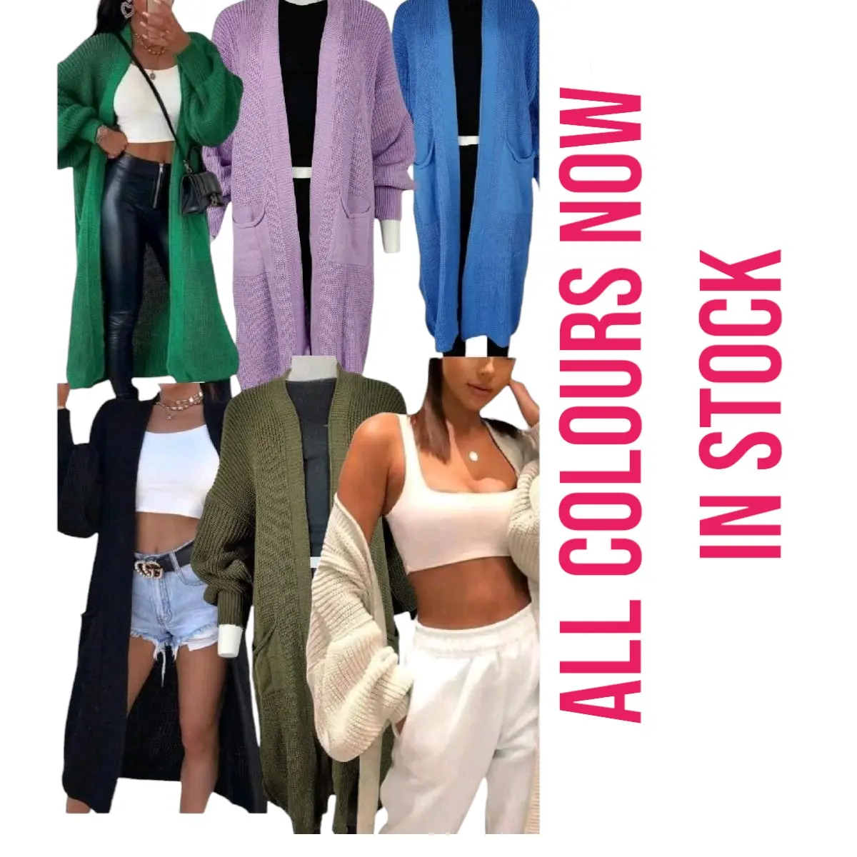 Womens Long Sleeve Balloon Knitted Maxi Casual Warm 2 Pockets Open Front High Quality Cardigan size 8-20 petite/big size cheap Comfy Knitwear Elegant Tops Garment Lady Winter Womenswear Casual Wear Comfortable Chic Cuffed Style Basic Minimalist Evening