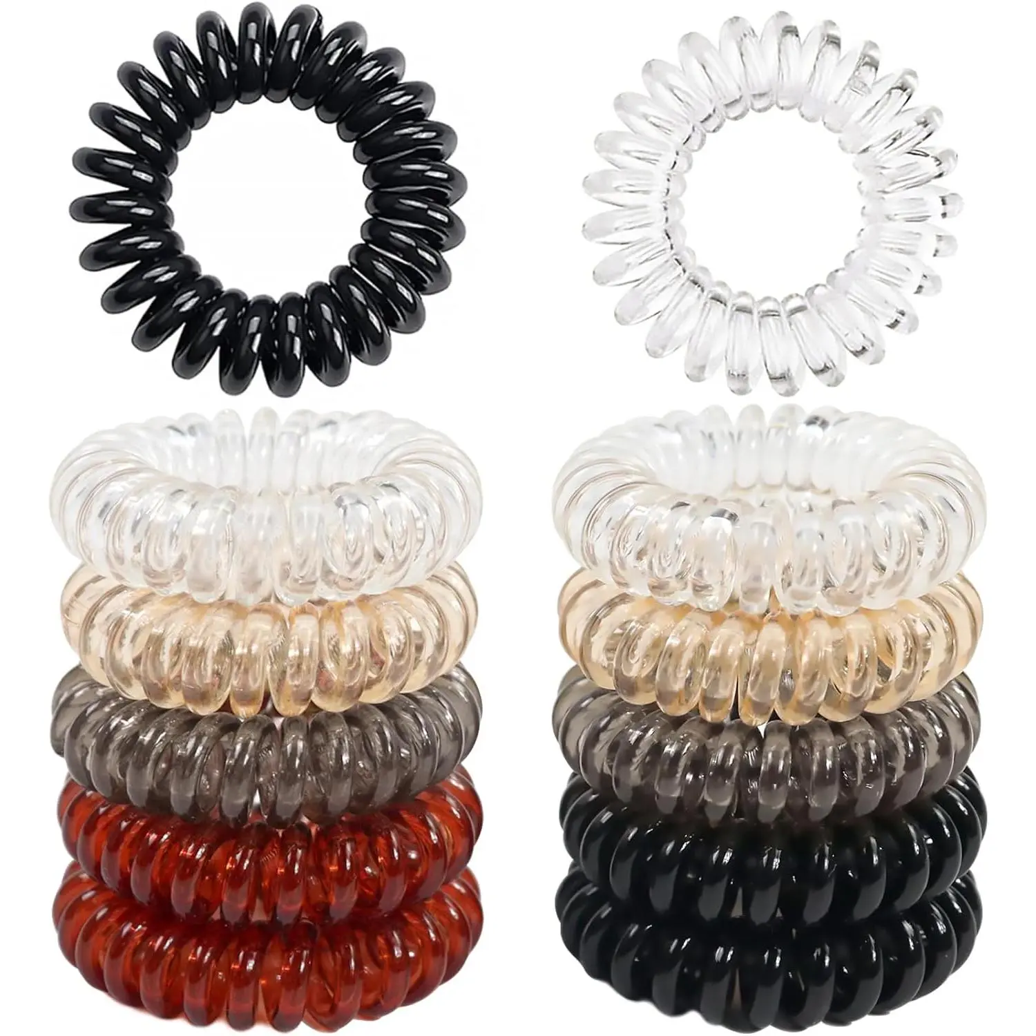 12 Pcs Spiral Hair Coils | Plastic Twist Ties & No Dent Ponytail Holders | Waterproof for Swimming/Shower (Women/Girls/Thin Hair)