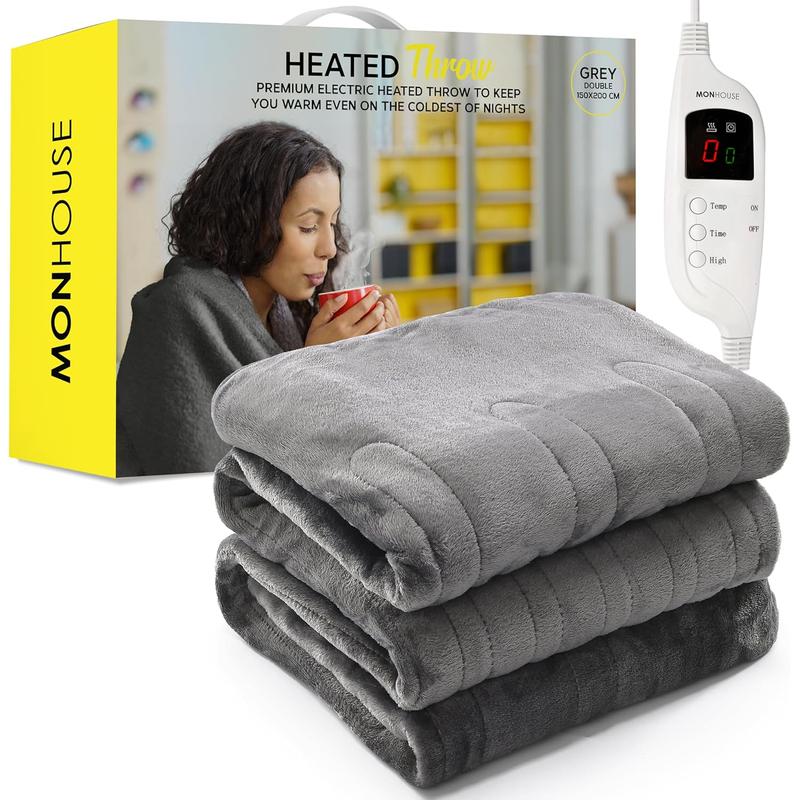 Product Introduction of 2025  Heated Throw - Electric Blanket - Digital Controller - Timer up to 9 hours, 9 Heat Settings, Auto Shutoff - Mane Washable - King 180X200cm - GREY SHEARLING 13