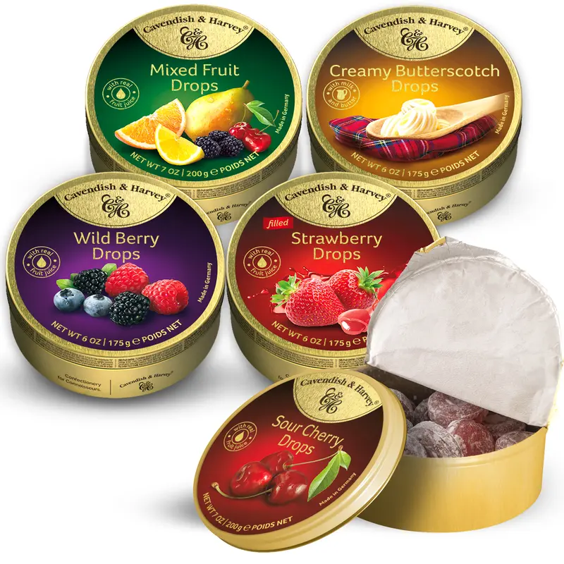 Cavendish & Harvey Premium Hard Candy Variety Pack | 5 Pack | 175g-200g Tins Sweet Snack hard  candy 0