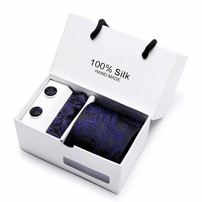 2023 100% Silk Jacquard Necktie White Geometric Tie Hanky Cufflink Set Ties For Men Gravatas Business Wedding Party Wholesale 4
