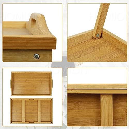 Wooden Breakfast in Bed Tray, 50 x 30 x 23 cm Serving Lap Tray With Folding Legs And Handles Bamboo Plates 2